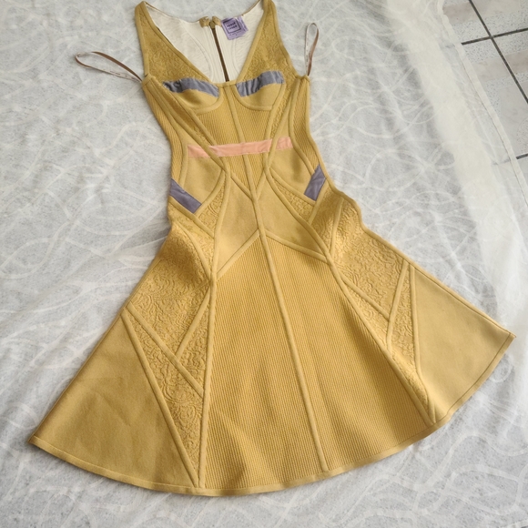 Herve Leger Dresses & Skirts - Herve Leger Yellow Mini Dress with Lavender and Blush Accents